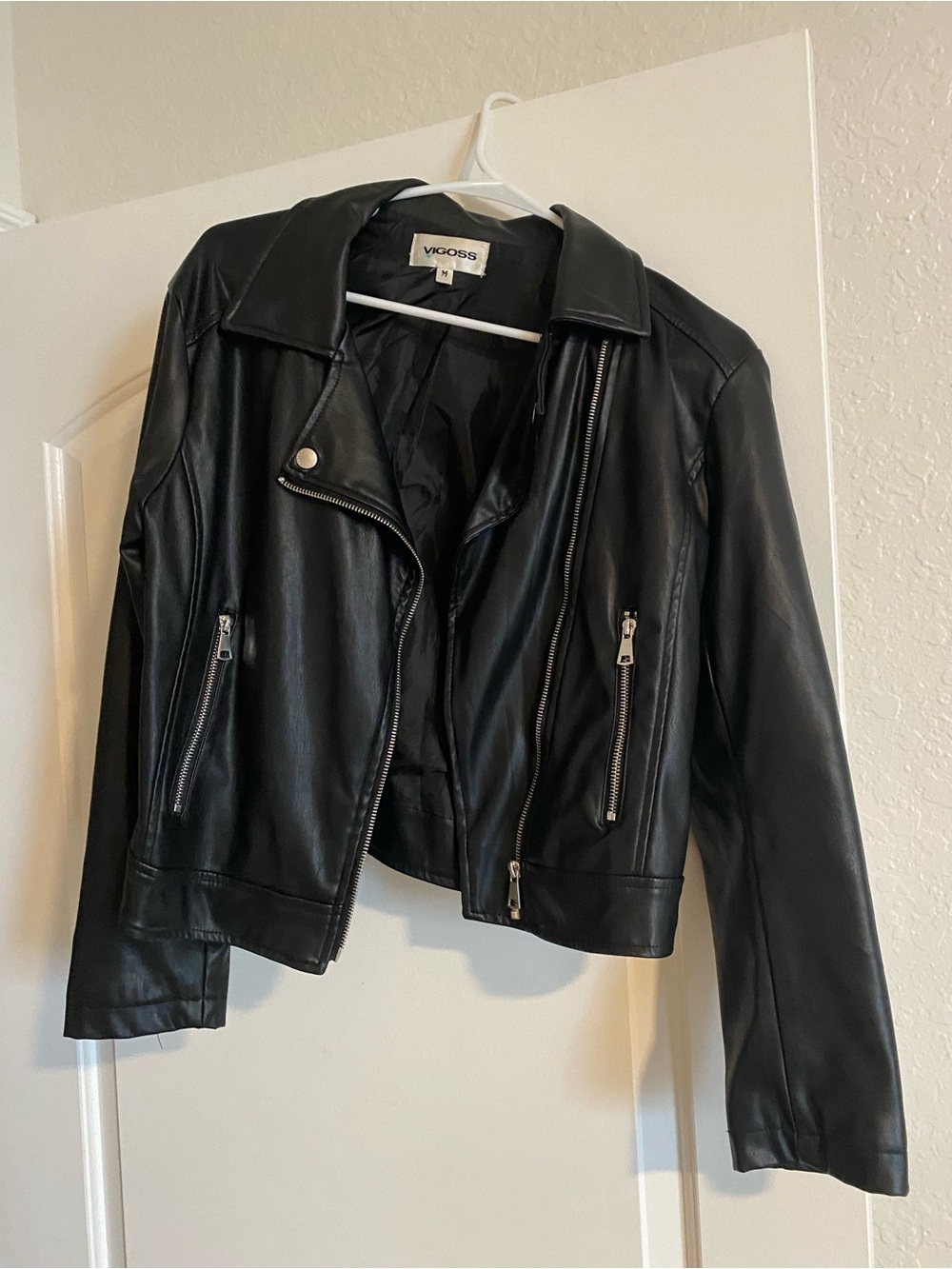 Vigoss Black Faux Leather Moto Jacket with Zip Pockets
